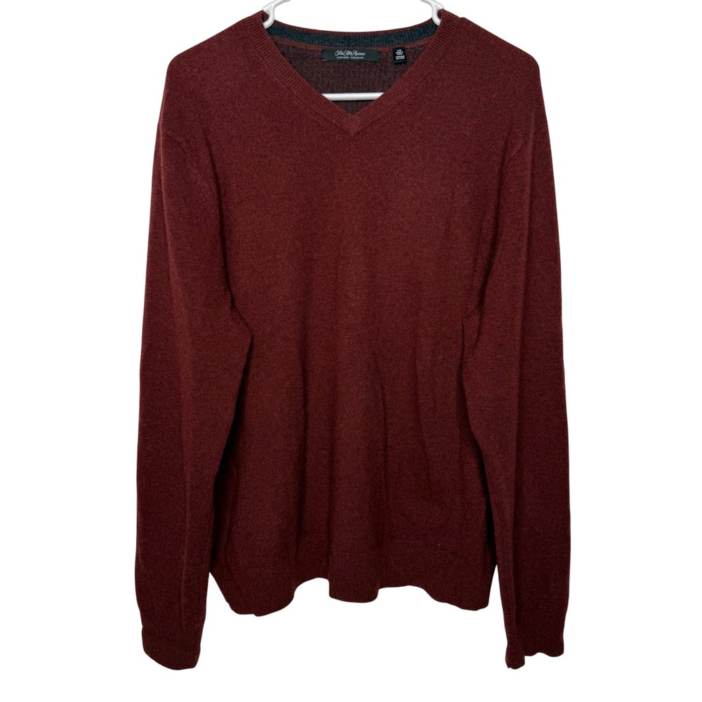 Saks Fifth Avenue Mens Cashmere V-Neck Sweater Burgundy Red Large L Pullover
